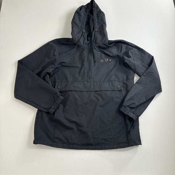 HUF Worldwide Tour Anorak Windbreaker Pullover Jacket Black Big H Logo Men Small - Picture 2 of 10